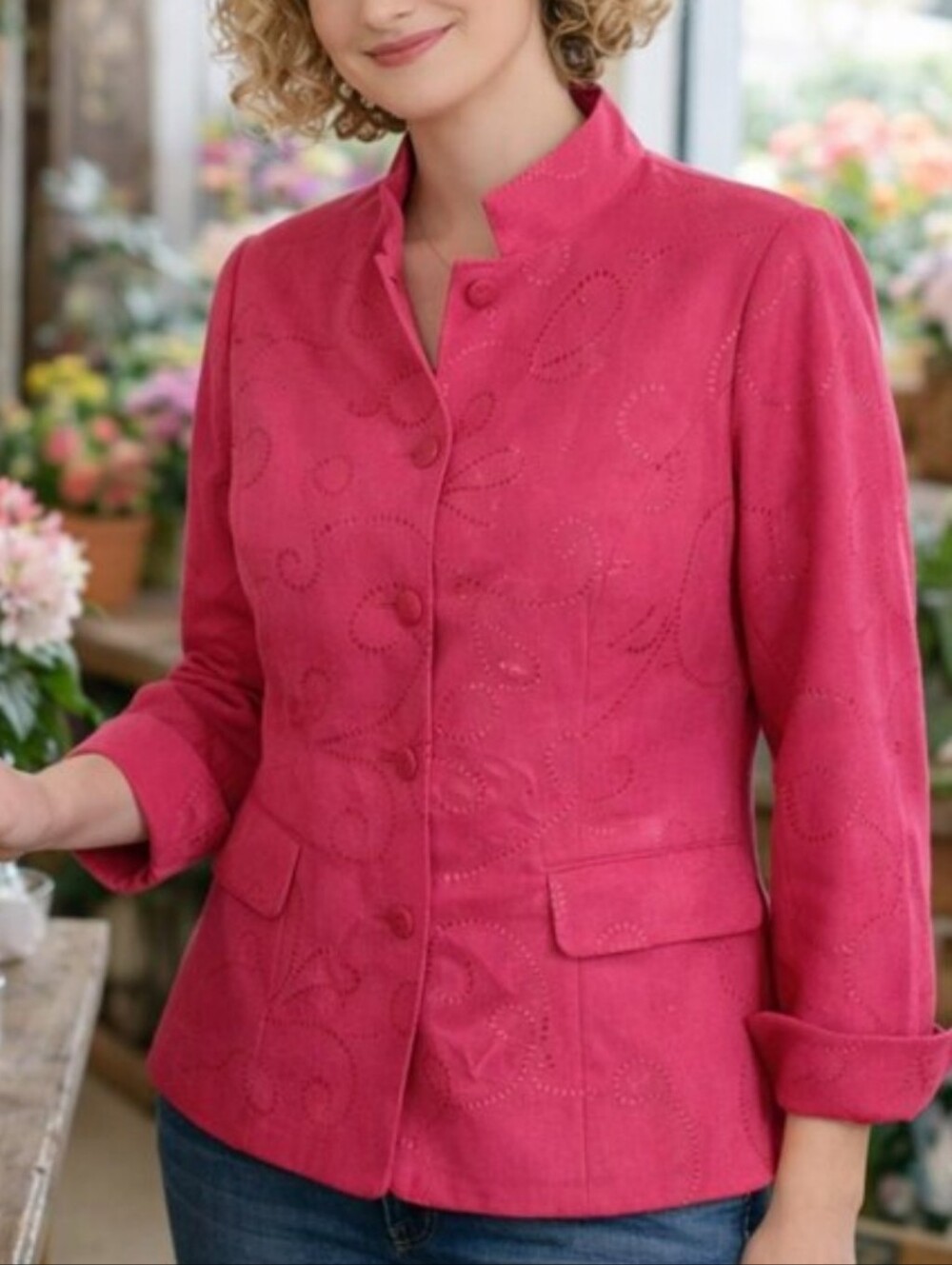 Vintage Russell Scott Signature Silk And Linen Blend Embroidered Blazer Jacket